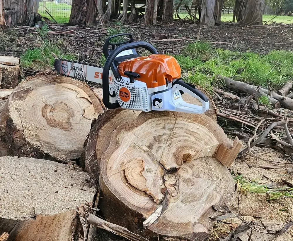 STIHL outdoor tools lined up for use on a lifestyle block